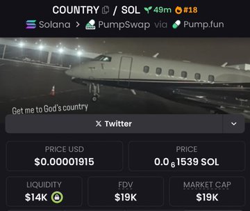 Called #COUNTRY at $19k Mcap in my private TG