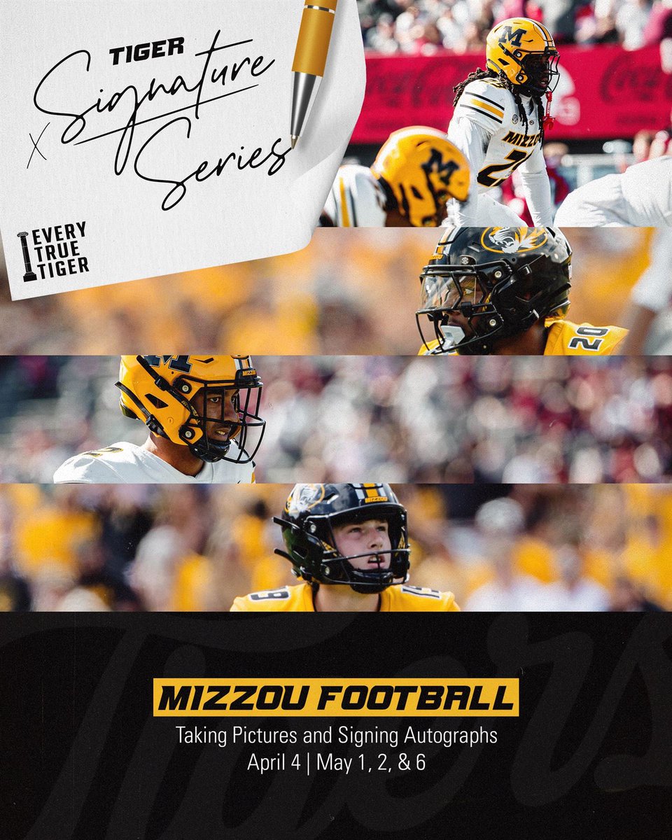Damon Wilson (@damon_wilson11) on Twitter photo Snap a photo. Get an autograph. Meet your Mizzou Football Tigers this spring!
#SignatureSeries
#ETTB #MIZ <a href="/MizzouAthletics/">Mizzou Athletics</a>
<a href="/EveryTrueTiger/">Every True Tiger Brands</a> <a href="/MizzouFootball/">Mizzou Football</a> Snap a photo. Get an autograph. Meet your Mizzou Football Tigers this spring!
#SignatureSeries
#ETTB #MIZ <a href="/MizzouAthletics/">Mizzou Athletics</a>
<a href="/EveryTrueTiger/">Every True Tiger Brands</a> <a href="/MizzouFootball/">Mizzou Football</a>