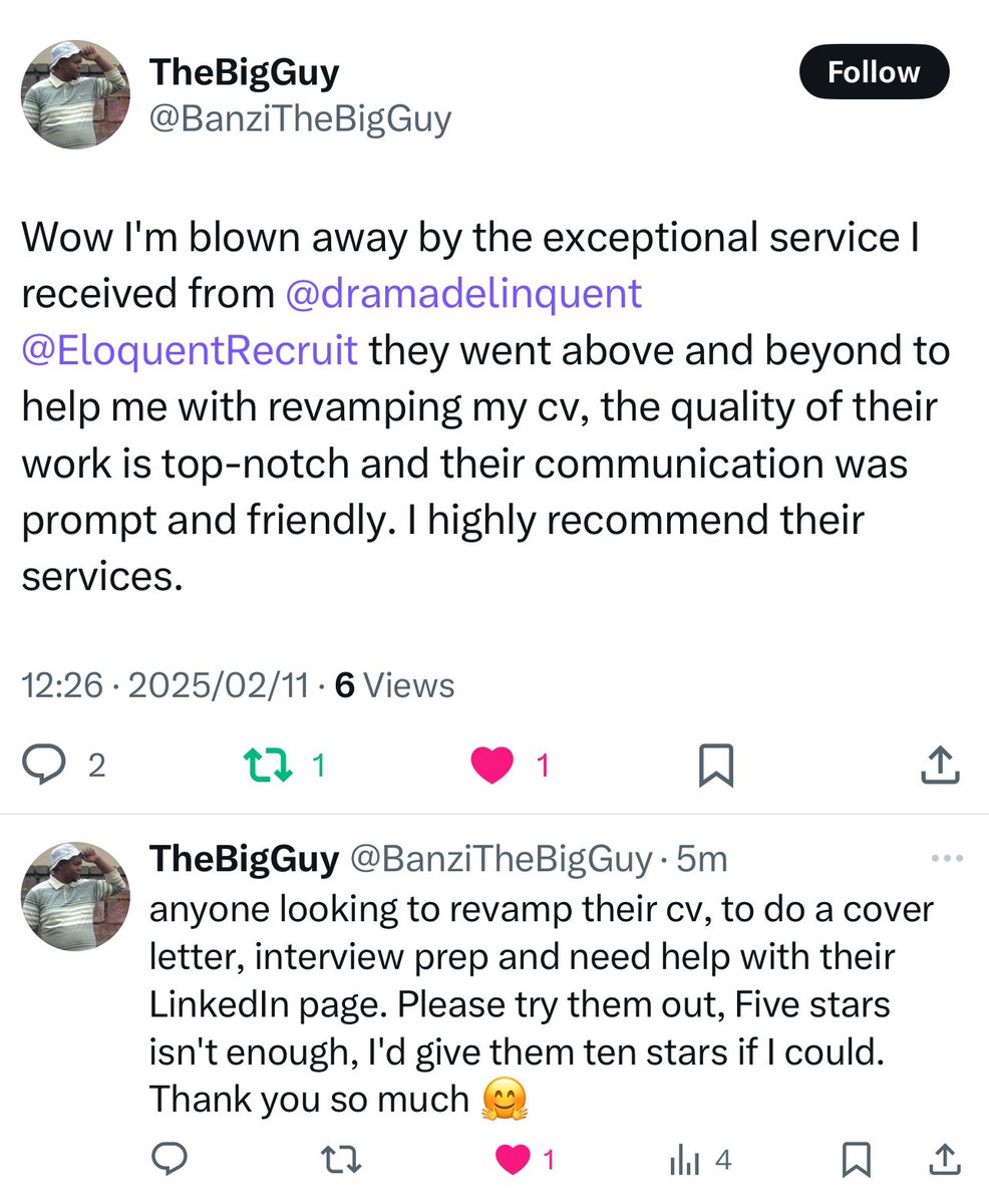 dramadelinquent's tweet image. April is a good time to look for a new job as hiring managers often begin to feel more urgency in the hiring process after Q1, and companies may be in a hurry to fill open positions

Let’s revamp your CV 

CV R100 - R200
LinkedIn R550
Advanced LinkedIn R700
Exec resume R750
Cover…