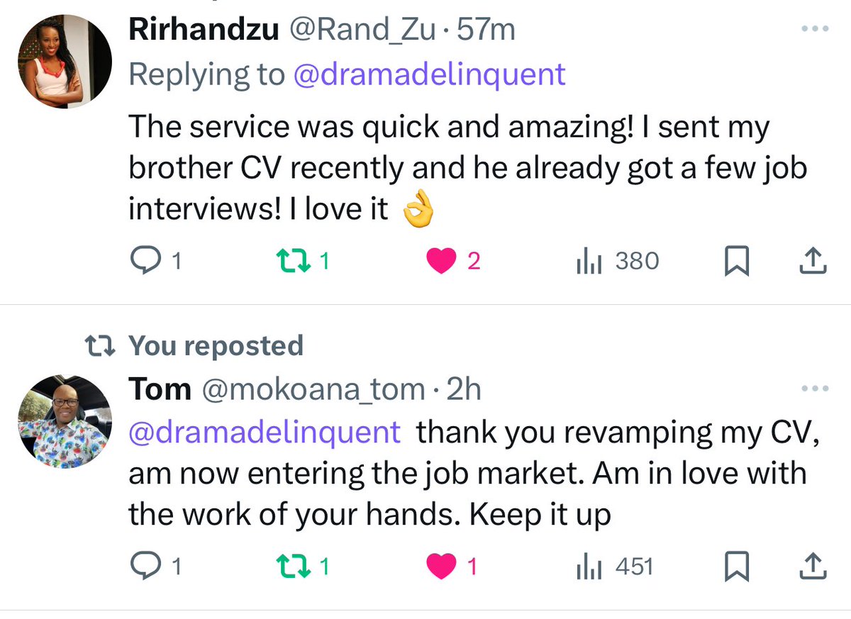 dramadelinquent's tweet image. April is a good time to look for a new job as hiring managers often begin to feel more urgency in the hiring process after Q1, and companies may be in a hurry to fill open positions

Let’s revamp your CV 

CV R100 - R200
LinkedIn R550
Advanced LinkedIn R700
Exec resume R750
Cover…