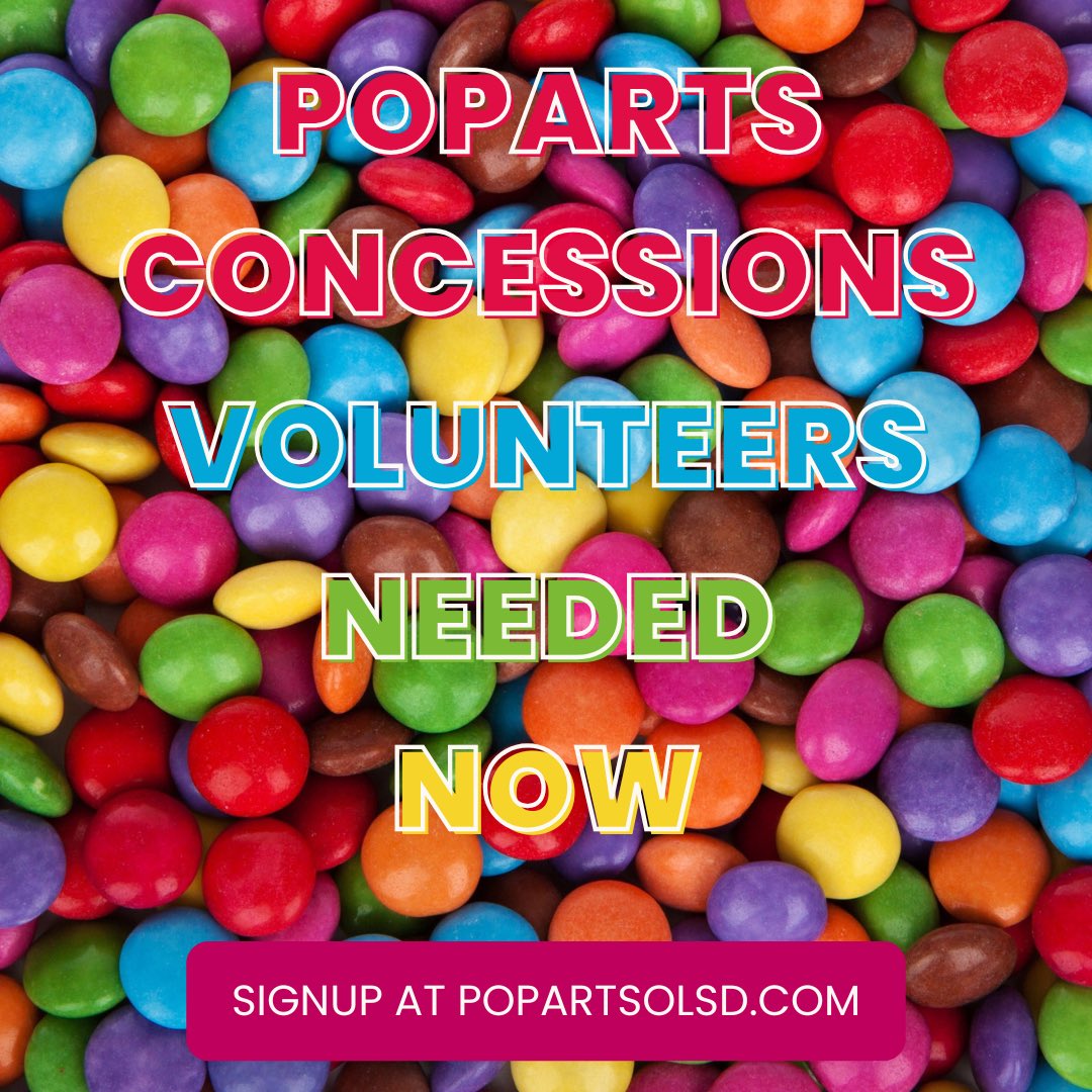 Interested in working a volunteering to assist with concessions? Register at popartsolsd.com