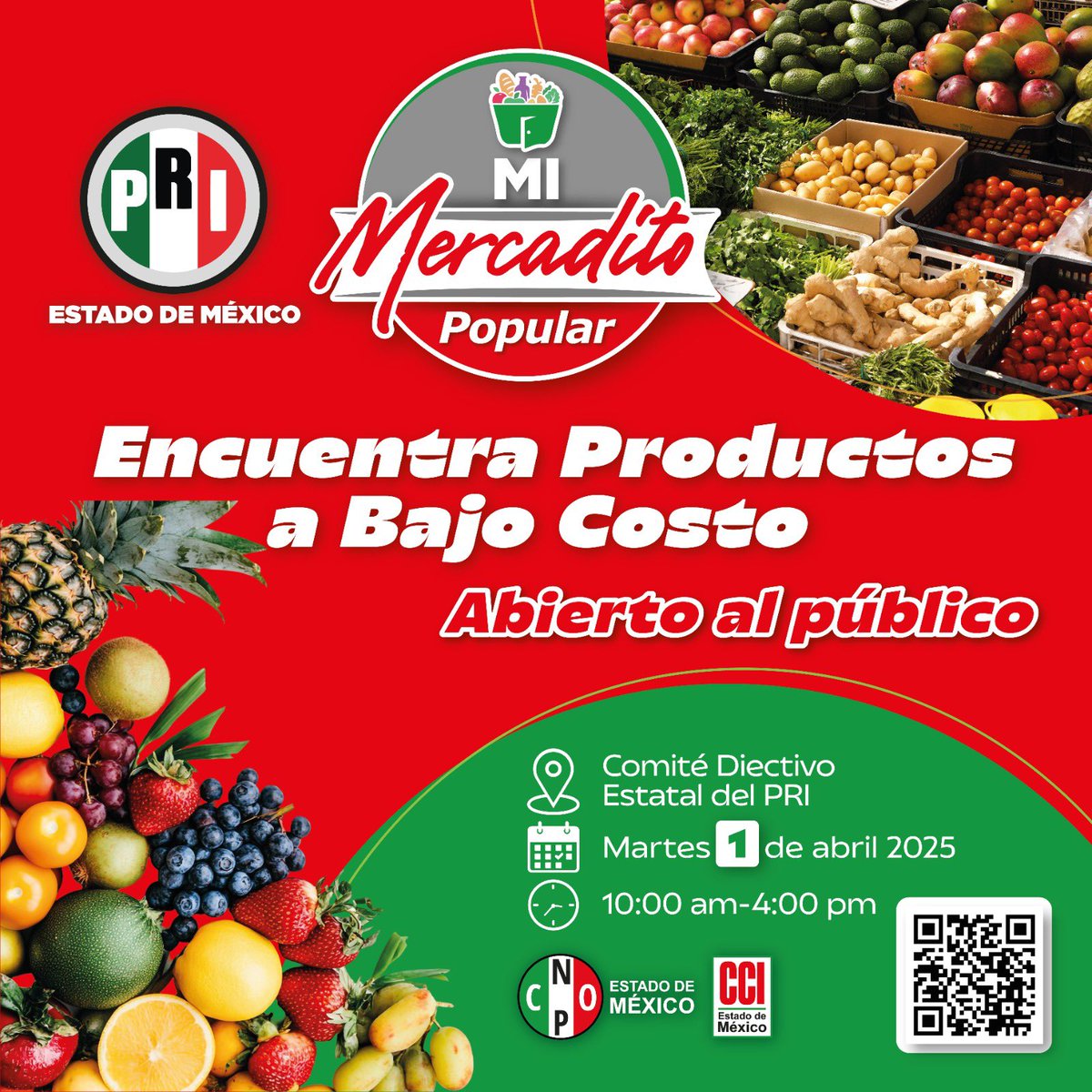 Te invitamos a visitar #MiMercaditoPopular un espacio en el que impulsamos el comercio local.
Apoyemos a nuestra gente consumiendo local. 💪🏻🤗
🗓️ 1 de Abril
📍 CDE del PRI 
🕣 10:00 - 16:00

🔺 <a href="/PRI_EDOMEX/">PRI Estado de México</a> 
🔺 <a href="/CristinaRuiz_S/">Cristina Ruiz</a> 
🔺 <a href="/CNOPNacional/">CNOP Nacional</a>