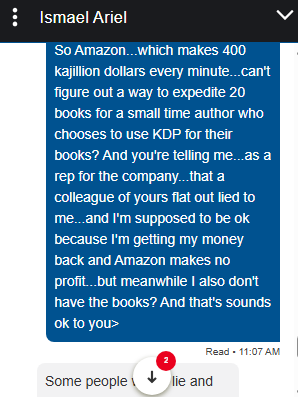 BennyDomino's tweet photo. so @amazon @AmazonKDP still has not delivered the author copies of my book, and this is an excerpt from a conversation that I had with one of their representatives. This was the 4th person that I spoke with.  This is unacceptable. (4/5 posts) https://t.co/KCFQIM2ttQ