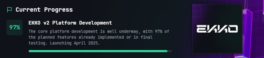 EKKOPlatform's tweet photo. We're now at 97% completion of our @QuickNode migration and EKKO V2 is close enough you can touch it. 

Want to see what EKKO V2 is all about?
👇
https://t.co/18UIhUEru7

$EKKO https://t.co/W9YZy0ngqU