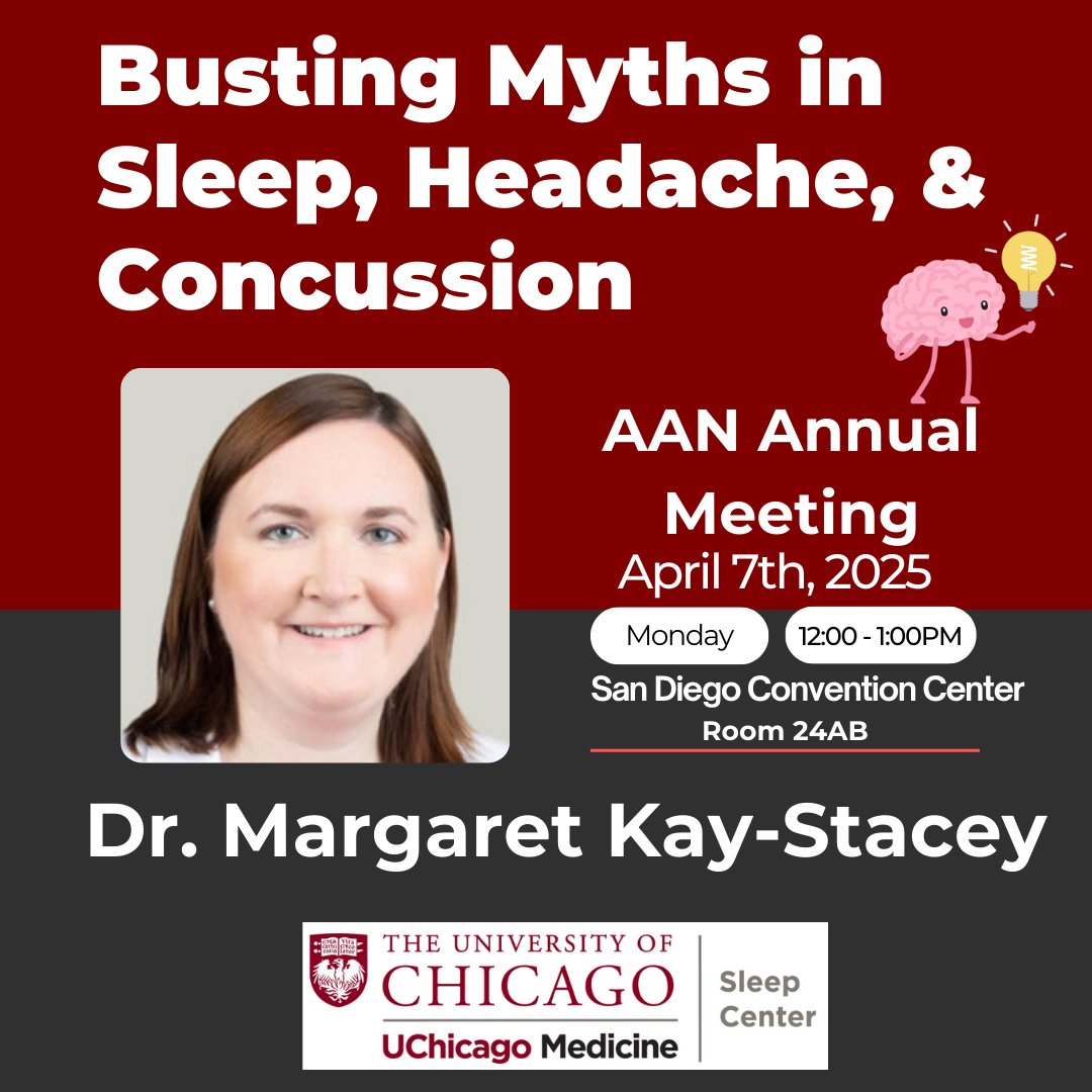 UChicago Medicine Sleep Center (@uchicagosleep) on Twitter photo Its almost time for the <a href="/AANmember/">American Academy of Neurology</a> Annual Meeting! Be sure to check out Dr. Kay-Stacey in "Busting Myths in Sleep, Headache, and Concussion: Pro/Con Debate" on Mon, April 7th at 12:00 PM in Room 24 AB. Looking forward to a lively discussion with colleagues! #sleep #concussion Its almost time for the <a href="/AANmember/">American Academy of Neurology</a> Annual Meeting! Be sure to check out Dr. Kay-Stacey in "Busting Myths in Sleep, Headache, and Concussion: Pro/Con Debate" on Mon, April 7th at 12:00 PM in Room 24 AB. Looking forward to a lively discussion with colleagues! #sleep #concussion