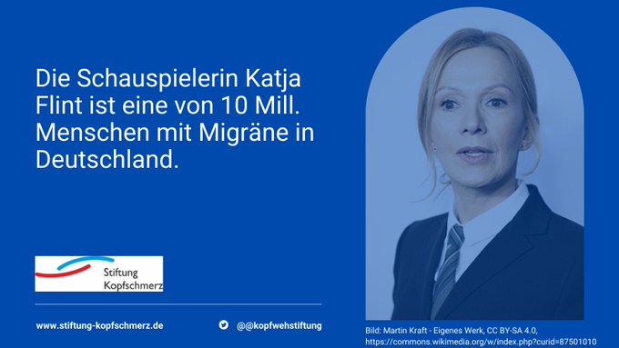 kopfwehstiftung's tweet photo. #Migräne ist ein Zeichen für ein Gehirn🧠, das besonders gut und schnell arbeitet. Deshalb betrifft Migräne auch viele kreative Menschen wie z.B. die Schauspielerin Katja Flint.
👉Denkt dran: Mit der richtigen #Therapie muss euch Migräne nicht von einem aktiven Leben abhalten. https://t.co/Ekvui53Y4K