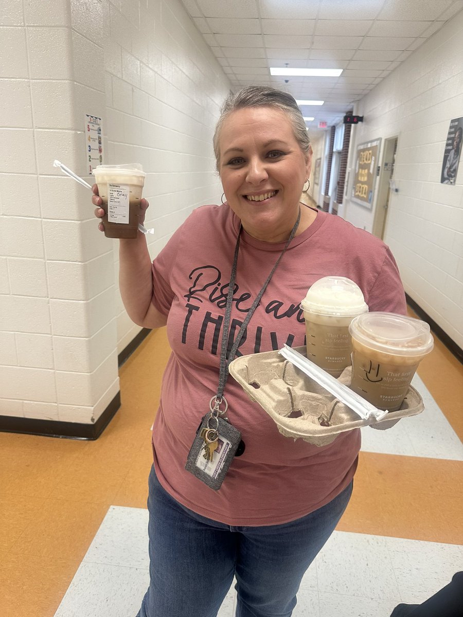 We have an amazing admin! A mini staff appreciation the week before break! Today I was the winner of my Starbucks drink to be delivered to me! Thank you ladies! 🥰☺️ <a href="/RCE_HCS/">RCE_HCS</a>  #weareRACERS