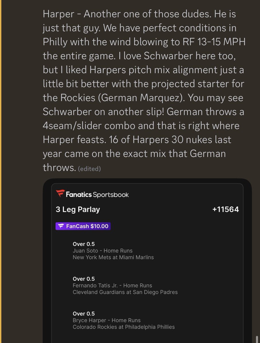 skeelo_green's tweet photo. How about another slip for the one time!??! Three absolute goats 🐐 to smash a bomb 💣 on a Monday! 

Let’s cook. 👨‍🍳 

Soto 🍎 
Harper 🔔 
Tatis 🏖️ 

The Narrative 📰 Find all my bets for 🆓 in my Discord.

Discord Link 🔗 ⬇️ 
https://t.co/PP0SsdOqFO https://t.co/Zwv6pC7gYZ