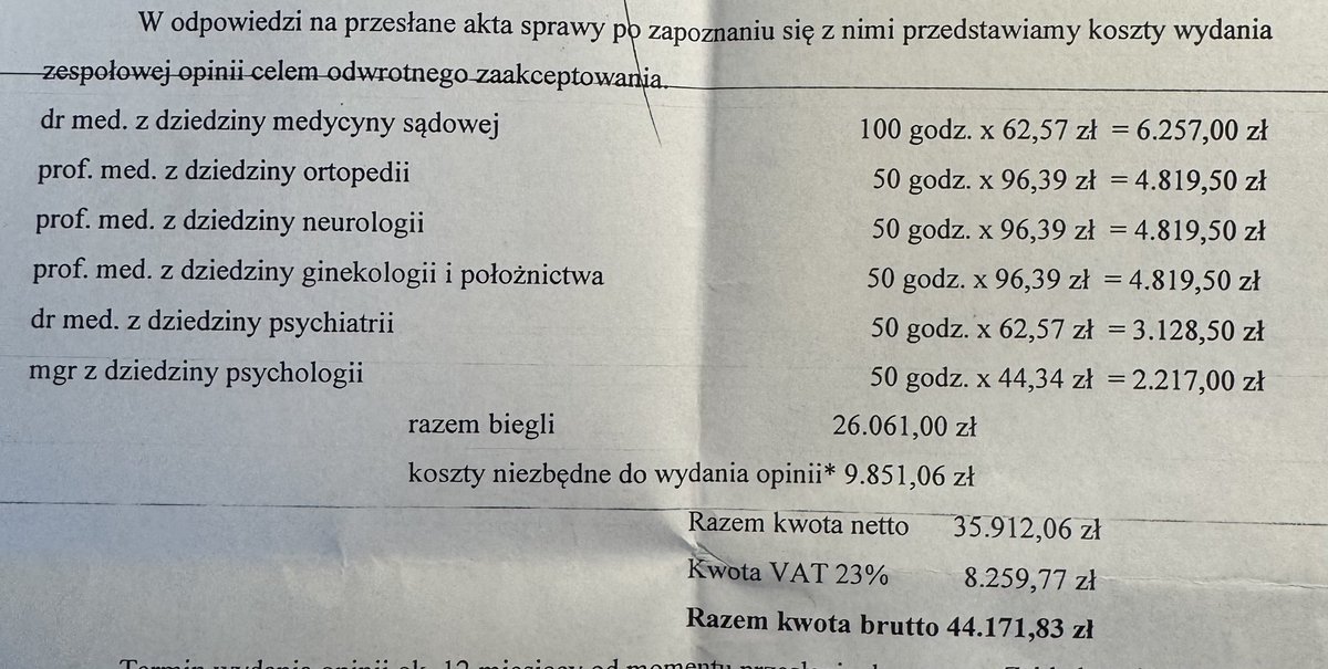 Zwykła sprawa o błąd medyczny. Wystarczyłaby opinia biegłego ortopedy i psychiatry, średnio po max 3 tys. zł. Sąd wolałby „instytut”, ZMS przysyła kosztorys. A podobno mamy problem z biegłymi, bo stawki są za niskie.