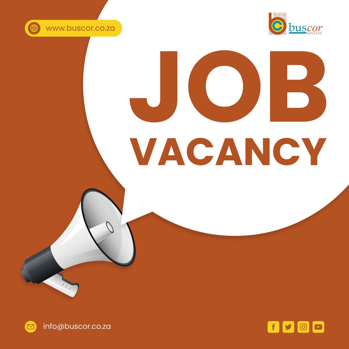 Buscor (Pty) Ltd, a leading transport company in Mpumalanga requires the service of a Qualified Auto Electrician. The position is available at Buscor Malalane depot. For details, please use the following link:
buscor.co.za/vacancies/. 
#vacancy  #Buscor #autoelectrician