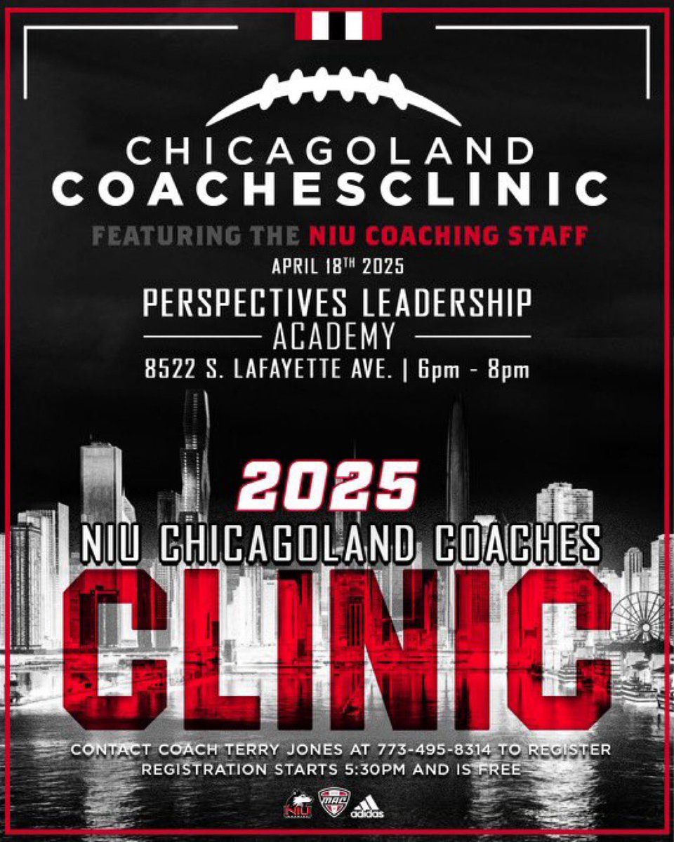 On April 18th, <a href="/NIUCoachHammock/">Thomas Hammock</a>’s staff will be in attendance at <a href="/PCSEDU/">Perspectives Charter Schools</a> from 6 p.-8 p.  Contact Coach T. Jones (773-495-8314) to register.

<a href="/NIU_Football/">NIU Football</a>
<a href="/CoachMooreNIU/">Travis D. Moore Sr.</a>

<a href="/CPLFCA/">Chicago Public League Football Coaches Association</a>
<a href="/IHSFCA1/">IHSFCA</a>
<a href="/WeAreAFCA/">AFCA</a>
<a href="/NCMFC1/">National Coalition of Minority Football Coaches</a>

<a href="/INFBCoaches/">IFCA</a>

<a href="/FootballScoop/">FootballScoop</a>
<a href="/EDGYTIM/">Timothy “EDGYTIM” OHalloran</a>
<a href="/mikeclarkpreps/">MikeClarkPreps</a>
<a href="/DeepDishFB/">DEEP DISH FOOTBALL</a>