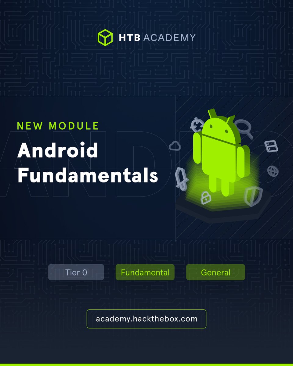 hackthebox_eu's tweet image. It’s what’s on the inside that counts ⚙️
A new fundamental #Module is waiting for you! Go over the #Android operating system, its #security features, and app structure. Jump right in on HTB Academy or Academy for Business: okt.to/ahSClu
#hackTheBox #HTB #Cybersecurity…