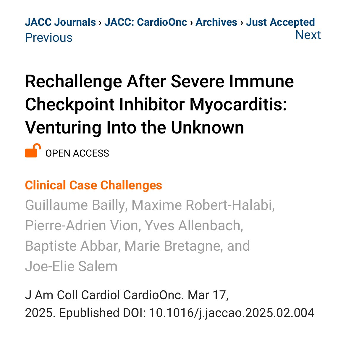 Giselle A. Suero Abreu, MD PhD (@gisellesa_mdphd) on Twitter photo #ACC25 #CardioOnc
Don’t miss these <a href="/JACCJournals/">JACC Journals</a> #JACCCO simultaneous publications on ICI myocarditis.
✅ Original research on CV outcomes in ICI-myocarditis
tinyurl.com/5n79fh7b
✅ Clinical case on rechallenge
post-ICI myocarditis:
tinyurl.com/5x7wnhmn #ACC25 #CardioOnc
Don’t miss these <a href="/JACCJournals/">JACC Journals</a> #JACCCO simultaneous publications on ICI myocarditis.
✅ Original research on CV outcomes in ICI-myocarditis
tinyurl.com/5n79fh7b
✅ Clinical case on rechallenge
post-ICI myocarditis:
tinyurl.com/5x7wnhmn