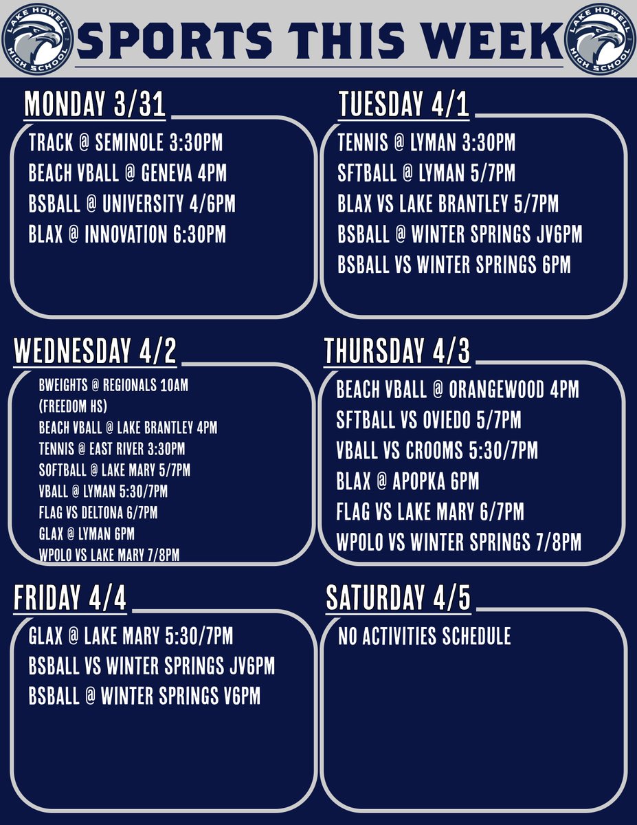 Lake Howell Athletics (@lhhs_athletics) on Twitter photo This Week in Athletics 3/31/25! <a href="/lake_howell/">Lake Howell High</a> @Ihhssga @lhhs.ptsa @southseminoleacademy @twms_ptsa #WeAreOne #HawkFamily #CommitmentToExcellence #HawkStrong This Week in Athletics 3/31/25! <a href="/lake_howell/">Lake Howell High</a> @Ihhssga @lhhs.ptsa @southseminoleacademy @twms_ptsa #WeAreOne #HawkFamily #CommitmentToExcellence #HawkStrong