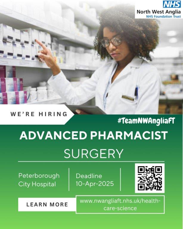 🚨 We’re hiring #ClinicalPharmacists for #Surgery! 🚨 Ready to make an impact on #PatientCare in surgery? Join our #NWAngliaFT team and collaborate with experts to improve patient outcomes.
Apply now! tinyurl.com/4839k27n
 #PharmacyCareers <a href="/pharmacy_women/">WomenInPharmacyUK</a> <a href="/TheGPhC/">GPhC</a> <a href="/NHS_Jobs/">NHS Jobs</a>