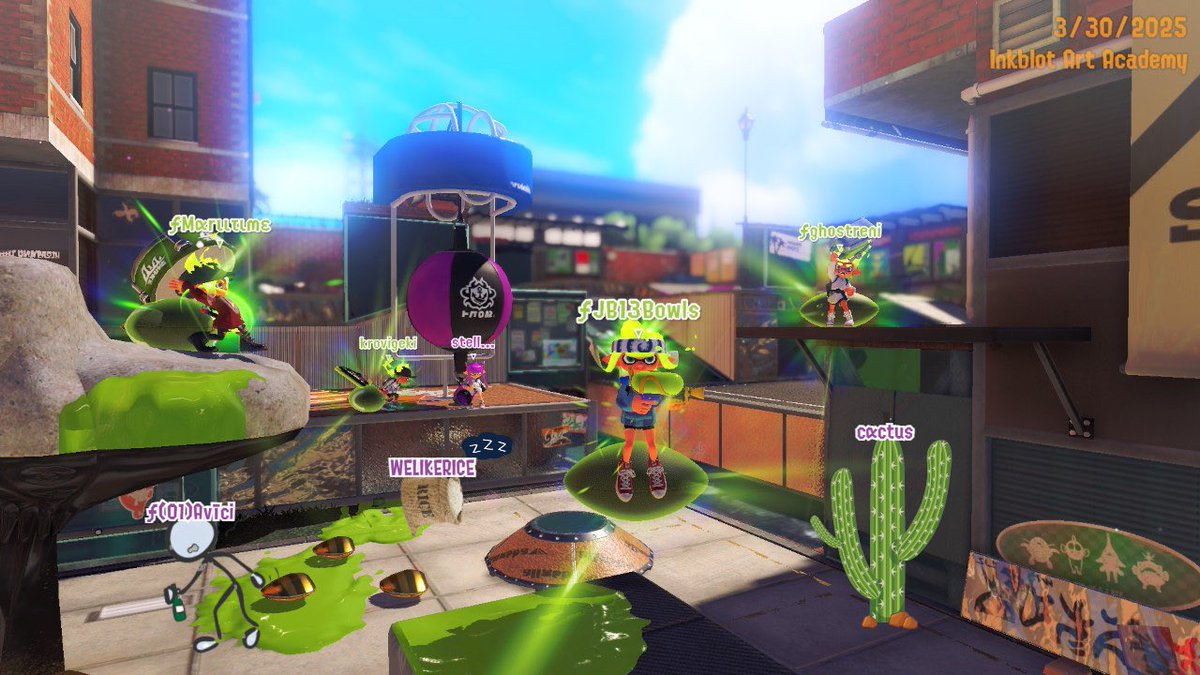 We won our <a href="/InkLeagues/">Leagues Under The Ink (LUTI)</a> Week 4 match 5-3!!
<a href="/SNDaniel22/">Daniel</a> Partying and drinking
<a href="/mariitime_spl/">Mari !!!!</a> Cooler on me
<a href="/JB13Bowls/">JB13Bowls</a> Jumping
<a href="/ghostreni/">ghost 🎗🍉 @ Montage 🪣🦈</a> Sliding around maniac
<a href="/krovigeki_spl/">Jay</a> BWHAHAHA
<a href="/GlitchedCactus/">Cactus</a> + <a href="/WELIKERICE/">Rice (RIP Carma🕊️)</a> + <a href="/SigDoKaRi/">SigDoKaRi 🔜 Booyah Bay</a> maybe we will visit more often