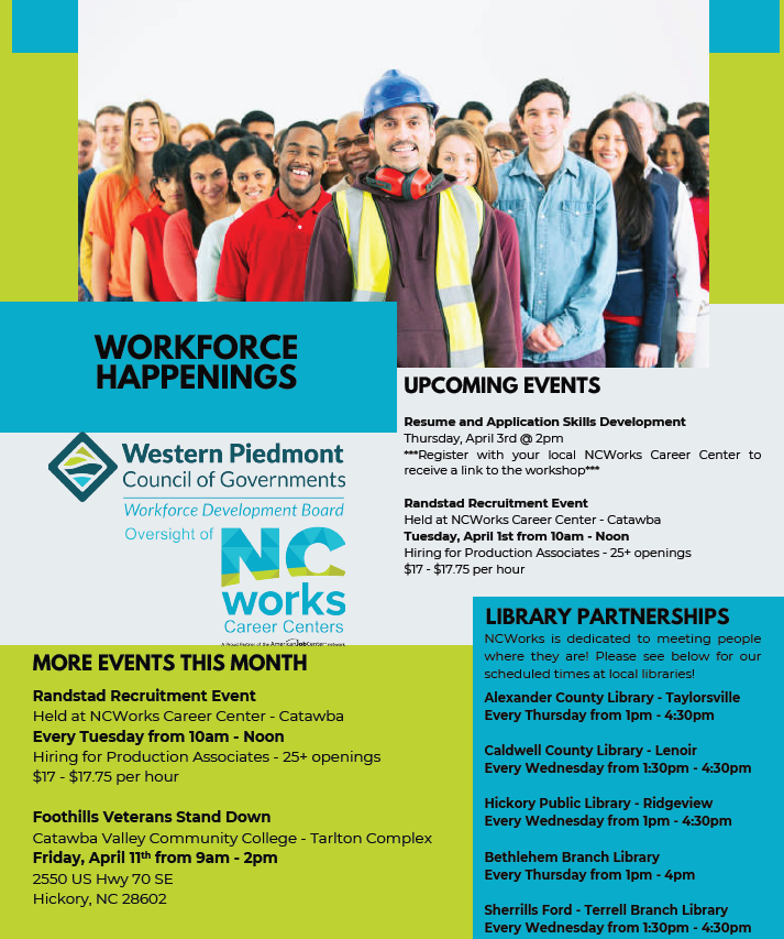 WPWorkforceDev's tweet photo. See this weeks Workforce Happenings to stay up to date on all the great events taking place!
#NCWorks #westernpiedmontworks #Workforcedevelopment #jobsearch #jobs #careers #virtualworkshops #interviewskills #resumetips #Veterans https://t.co/8xTa7WxHVX