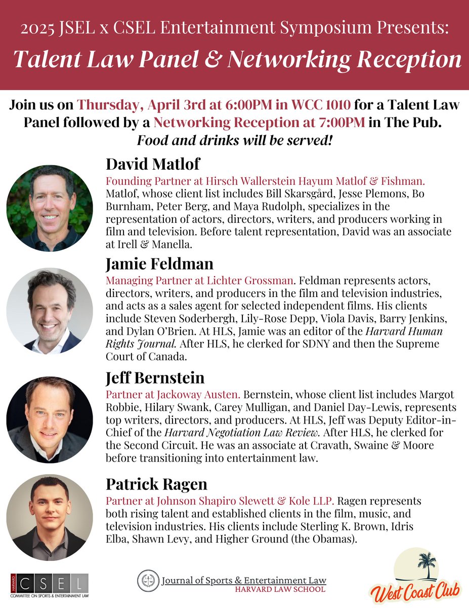 We’re excited to announce that the 2025 Harvard Entertainment Law Symposium will take place April 1–3!

Join us for panels with the attorney who represented Taylor Swift on the Eras Tour, Britney Spears’ conservatorship attorney, and more.

RSVP: docs.google.com/forms/d/e/1FAI…