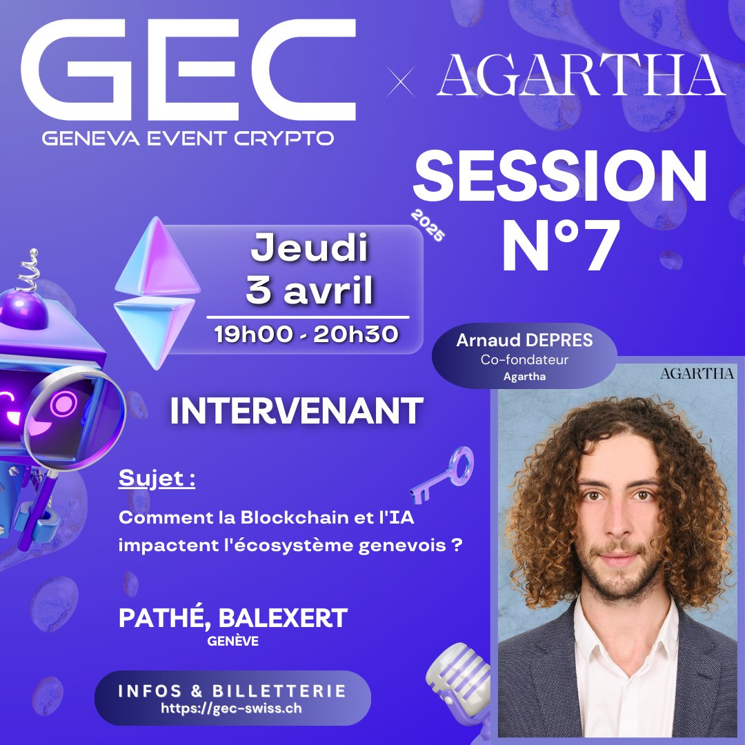 NODE (@node1922) on Twitter photo Comment la Blockchain et l'IA impactent l'écosystème genevois ?
Le GEC Session N°7 tentera d'apporter des éléments de réponse ce jeudi 3 avril.
Réservez vos places sur gec-swiss.ch/billetterie
<a href="/gec_swiss/">GEC-SWISS.CH</a> #blockchain #Token #Tokenisation #crypto #BTC #ETH #NFT #Technology #Genève Comment la Blockchain et l'IA impactent l'écosystème genevois ?
Le GEC Session N°7 tentera d'apporter des éléments de réponse ce jeudi 3 avril.
Réservez vos places sur gec-swiss.ch/billetterie
<a href="/gec_swiss/">GEC-SWISS.CH</a> #blockchain #Token #Tokenisation #crypto #BTC #ETH #NFT #Technology #Genève