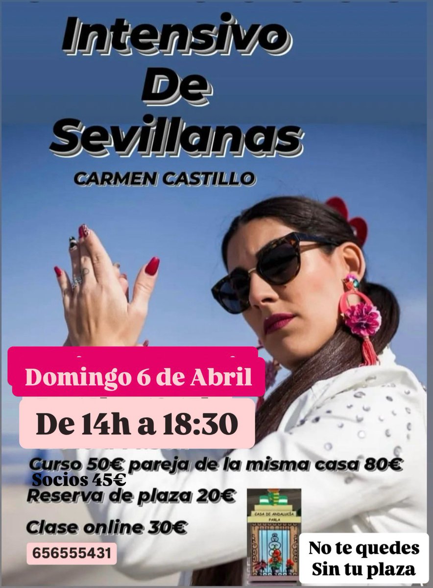 Siempre has querido aprender a bailar sevillanas para la feria y no tienes tiempo de ir a clase? Es tu momento apúntate al curso intensivo y aprenderás super rápido.
Anímate!!!!
Te espero!!!