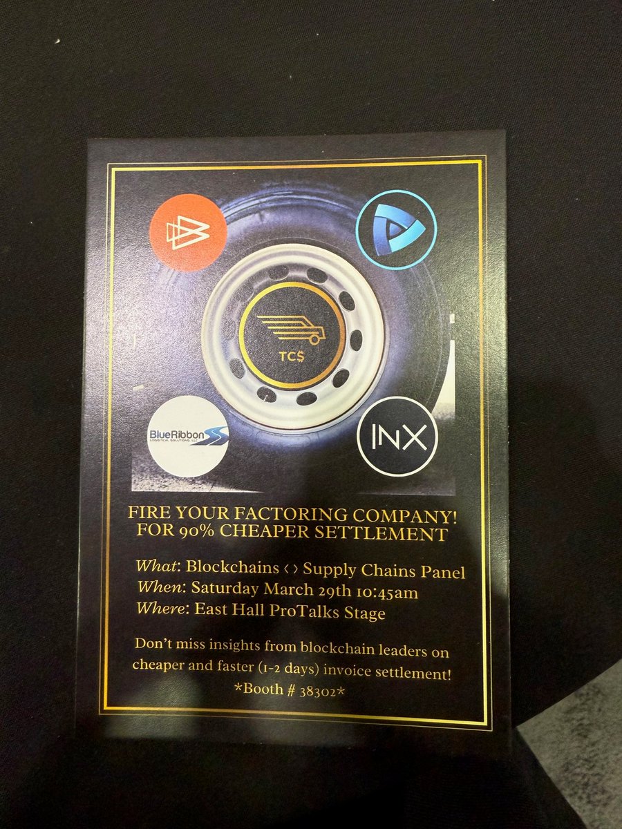 INX (@inx_group) on Twitter photo On Saturday, March 29, at the <a href="/mastconfex/">Warren Edge</a> 2025, <a href="/truckcoinswap/">TCS Blockchain</a> officially announced the listing of the TCS Token on <a href="/INX_Group/">INX</a>.
This marks a major milestone for the freight and logistics industry. The TCS Token is built to streamline freight invoice settlements—replacing On Saturday, March 29, at the <a href="/mastconfex/">Warren Edge</a> 2025, <a href="/truckcoinswap/">TCS Blockchain</a> officially announced the listing of the TCS Token on <a href="/INX_Group/">INX</a>.
This marks a major milestone for the freight and logistics industry. The TCS Token is built to streamline freight invoice settlements—replacing