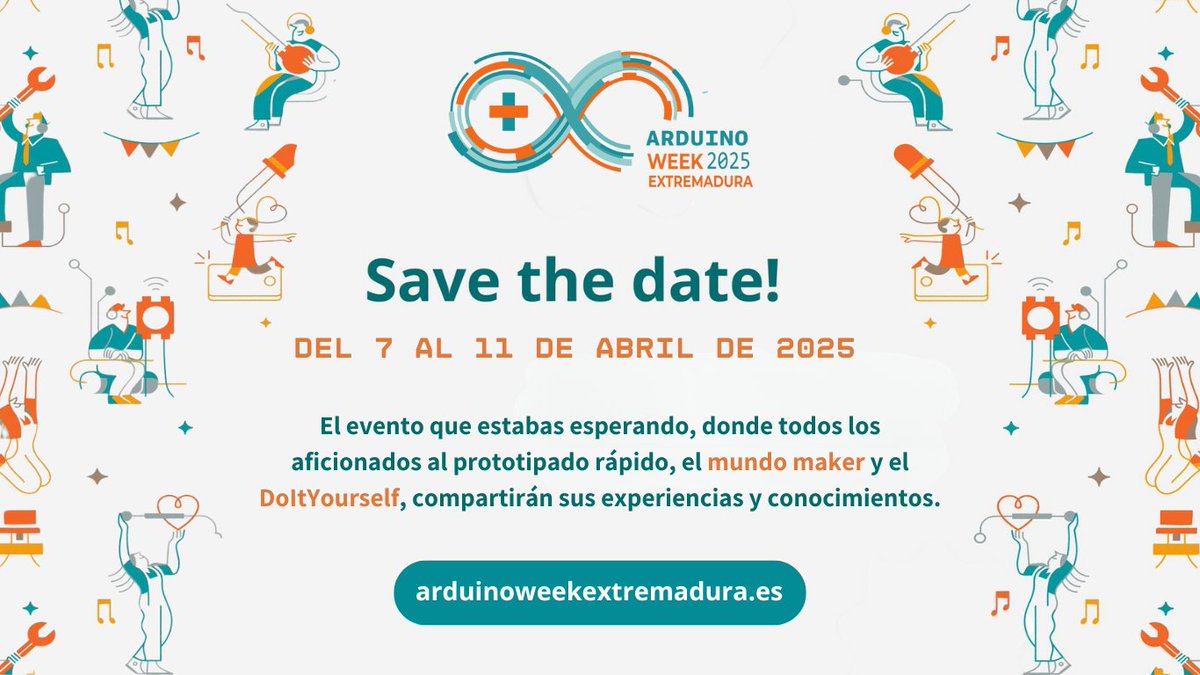 ArduinoWeekEx's tweet image. 📣¡Prepárate para la #ArduinoWeekExtremadura 2025! 

Del 7 al 11 de abril, disfruta de talleres y actividades en varias localidades de Extremadura. 

Consulta el programa completo en: arduinoweekextremadura.es