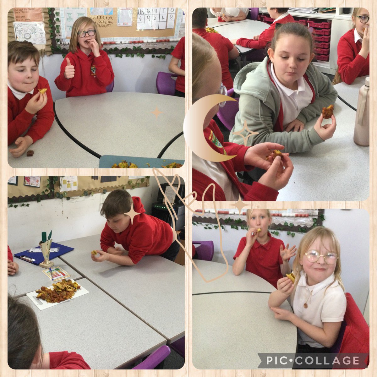 Today in Dosbarth 10 we celebrated Eid and tasted a range of foods such as samosas, pakoras, onion bhajis and Turkish delight. We enjoyed how flavourful the food was. Eid Mubarak! <a href="/garntegprimary/">Garnteg Primary</a>