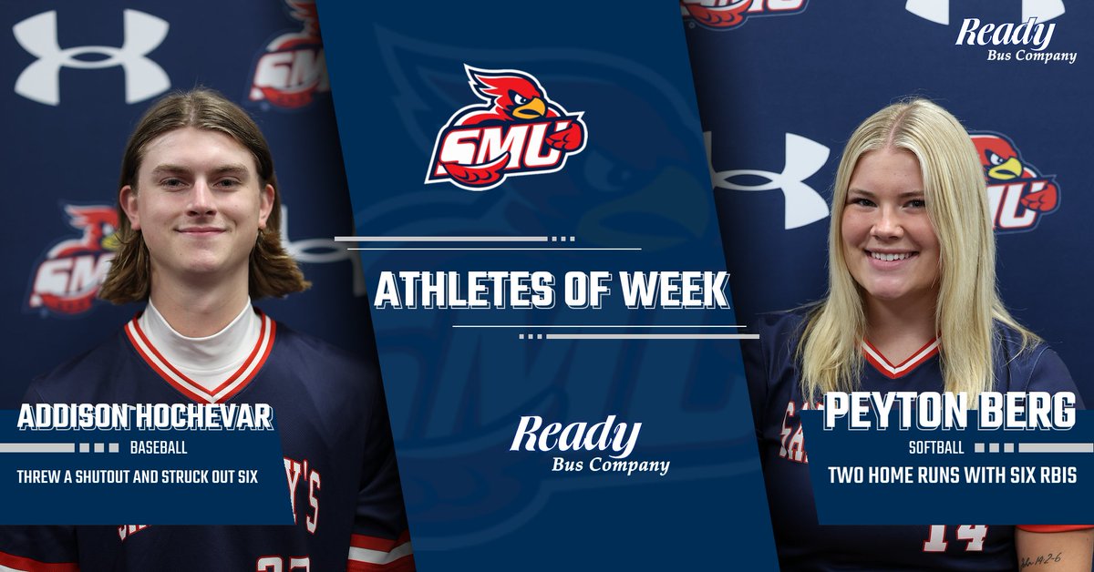 Congratulations to our Ready Bus Athletes of the Week, Peyton and Addison! Peyton hit two home runs, drove in six RBIs, and had a season-high three hits in Game 1. Addison threw a complete game, striking out six and pitching a shutout for the win!