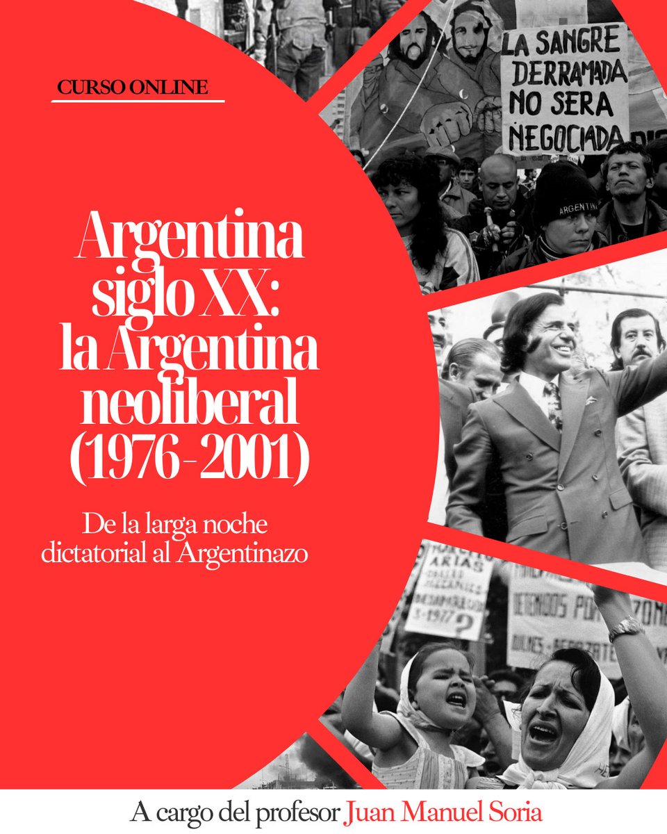 Hoy a las 19.00 hs vía Meet arrancamos con "La Argentina neoliberal (1976 - 2001)", para pensar históricamente la consolidación del neoliberalismo en nuestro país. En la clase de hoy vamos de 1969 a 1975, con textos de Águila y Gordillo.  

¡Todavía pueden inscribirse!