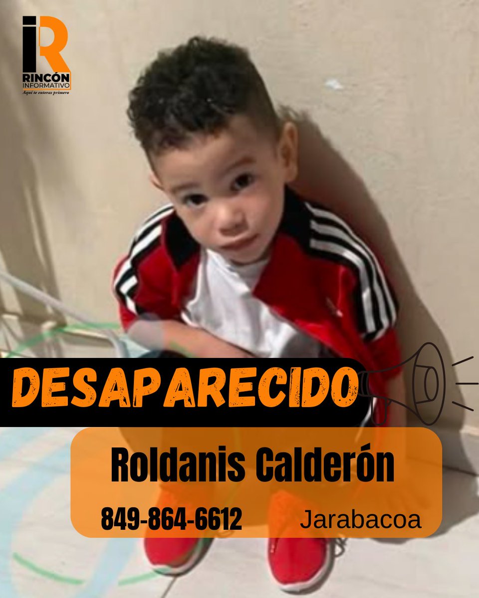 La desaparición del menor ha generado una intensa movilización de autoridades, adjunto a sus padres, Carolina Vargas Ureña y Efraín Nicolás Calderón.

El menor se encontraba jugando en el patio entre las 2:00 y 3:00 de la tarde.

#RinconInformativo #Jarabacoa #Desaparecido