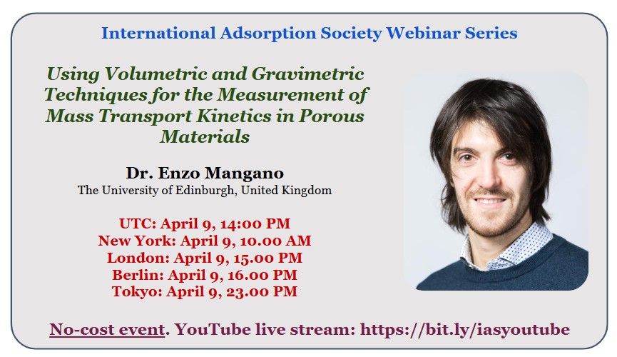 Join us for the next #IASWebinar by Enzo Mangano on diffusion measurements using uptake techniques as part of our special series on the recent IUPAC report on diffusion. 
Time: April 9, 1400 UTC
YouTube: bit.ly/iasyoutube