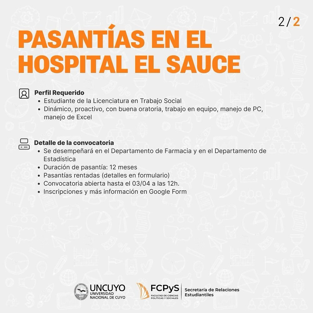 📝 Se convoca a estudiantes de la Licenciatura en Trabajo Social para realizar pasantía en el Hospital El Sauce.

📅 La convocatoria se encuentra abierta hasta el 03/04 a las 12h.

📲 Inscripciones a través del RUP Digital forms.gle/2qG57tHJh8rNQ5…