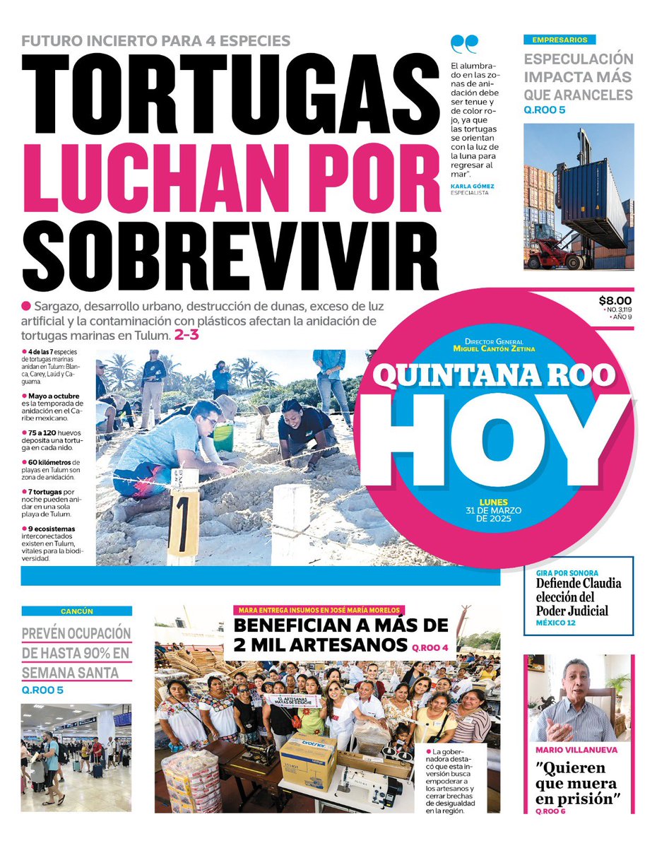 #FelizLunesATodos  

#Portadas en periódicos 📰 que circulan en #QuintanaRoo 🏖️ este #31DeMarzo del 2025
 
<a href="/novedadesqroo/">Novedades de Quintana Roo</a> 
<a href="/lucesdelsiglo/">Luces del Siglo</a> 
<a href="/EnCambioDiario/">En Cambio Diario Quintana Roo</a> 
<a href="/QuintanaRooHoy1/">Quintana Roo HOY</a>