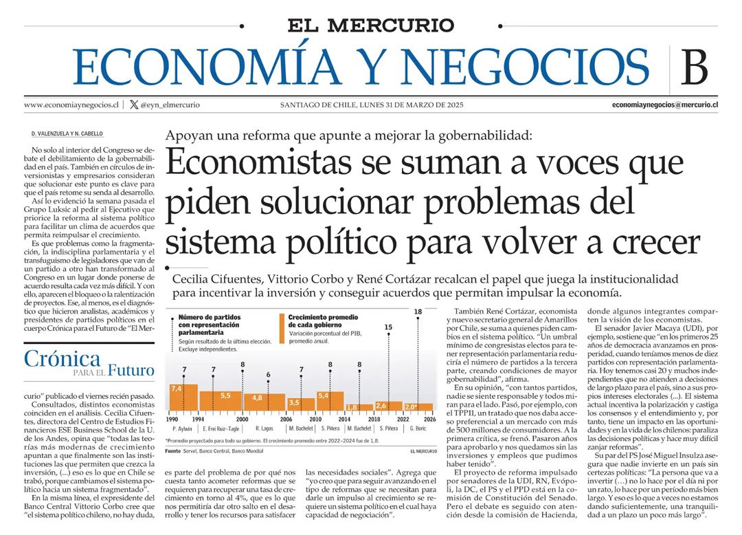 ¿Afecta la fragmentación del sistema político en el crecimiento económico? 🧐

Hay cada vez más consenso entre empresarios y economístas de que sí. 

 📌 Conoce más y súmate a la discusión en: hagamonoscargochile.cl 🌐

#HagámonosCargo #Chile