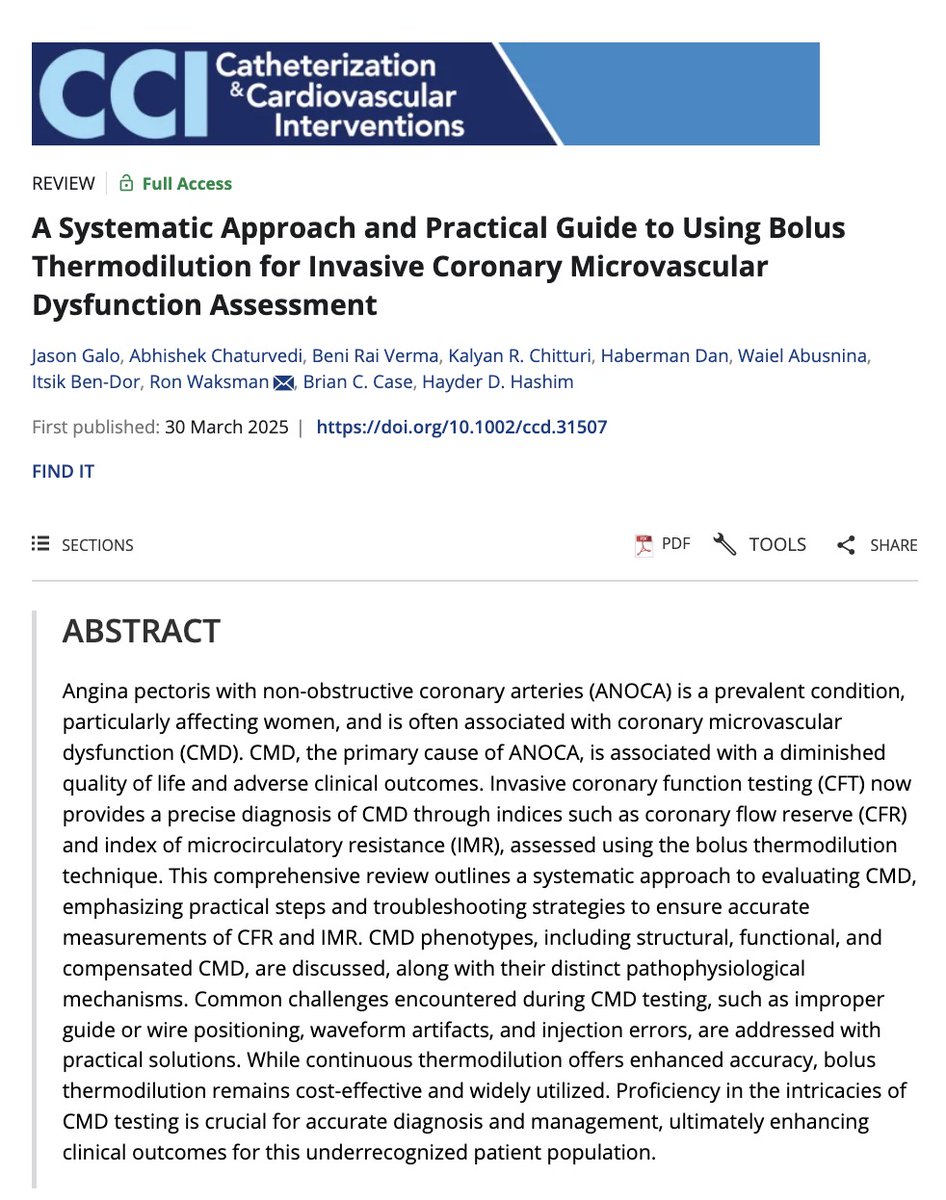 Jason Galo, MD (@jgalo92) on Twitter photo Our newly-published article "A Systematic Approach and Practical Guide to Using Bolus Thermodilution for Invasive Coronary Microvascular Dysfunction Assessment" provides a practical guide to performing invasive CMD testing: <a href="/BCase07/">BCaseMD</a> <a href="/IAmDoctorAbhi/">Abhishek Chaturvedi MD</a>
onlinelibrary.wiley.com/share/author/3… Our newly-published article "A Systematic Approach and Practical Guide to Using Bolus Thermodilution for Invasive Coronary Microvascular Dysfunction Assessment" provides a practical guide to performing invasive CMD testing: <a href="/BCase07/">BCaseMD</a> <a href="/IAmDoctorAbhi/">Abhishek Chaturvedi MD</a>
onlinelibrary.wiley.com/share/author/3…