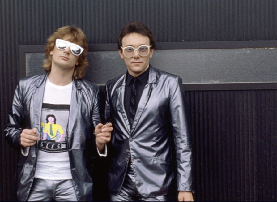 The Buggles, Trevor and Geoff Downes, photographed outdoors during a promo shoot.