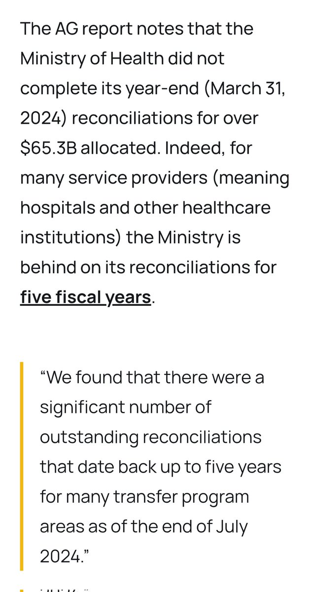 corruptario's tweet photo. For no specific reason I shall mention that the last AG report admitted we're unable to track billions of dollars earmarked for healthcare in Ontario.

Going back at least five years. https://t.co/U7RFCvaH1q