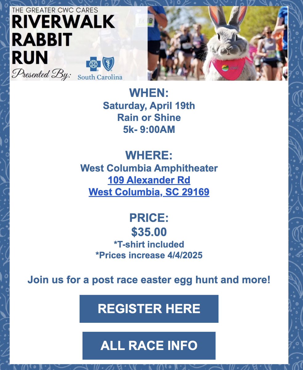 River Rabbit Run sign up information can be found at the link. strictlyrunning.com/CWCRabbit/inde…