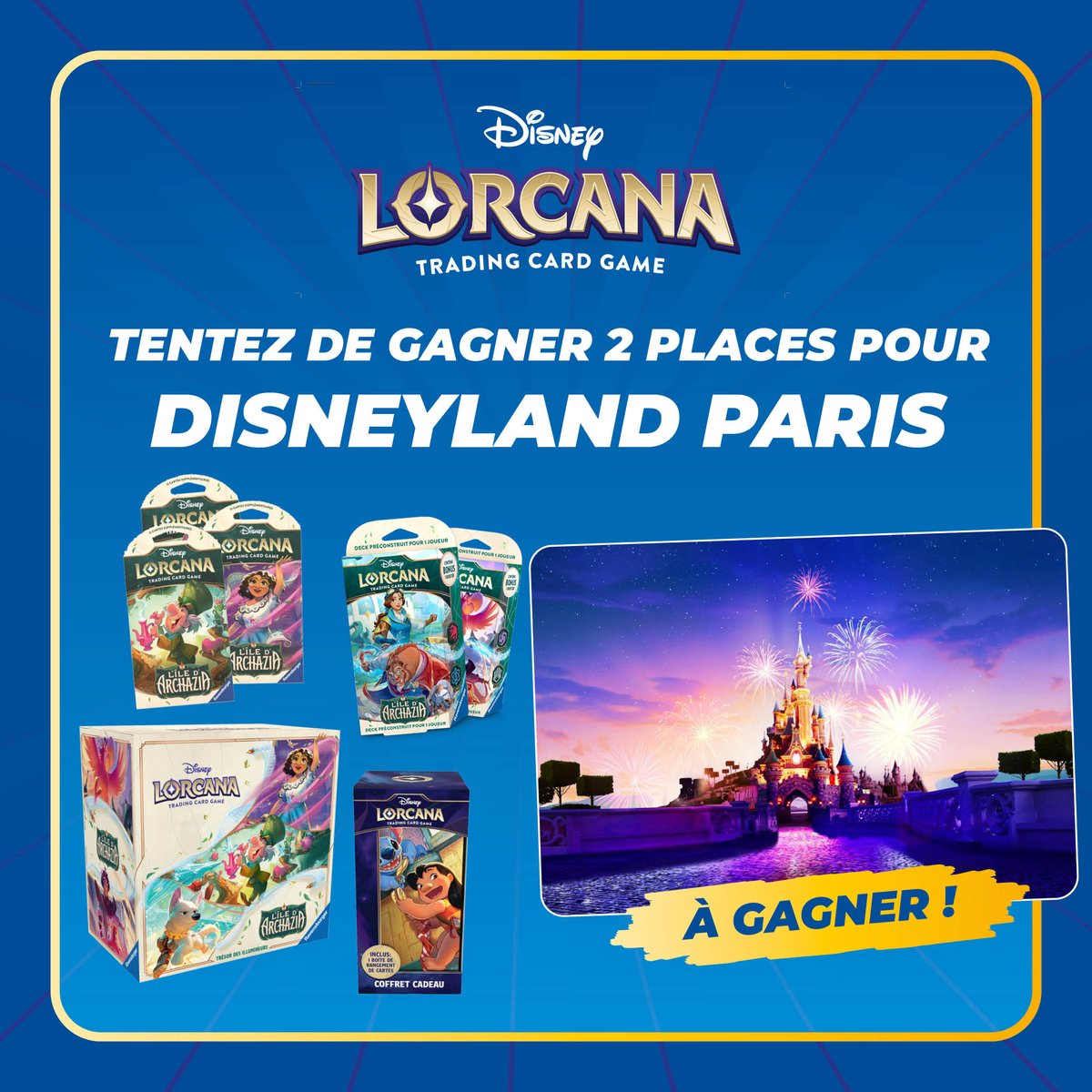 Micromania-Zing (@micromania_fr) on Twitter photo Nous célébrons la sortie de Disney Lorcana: L'Île d'Archazia (à retrouver ici: bit.ly/4bftx24) en vous proposant un magnifique jeu-concours 🔥
Tentez de gagner 2 places pour Disneyland Paris 😍 Pour participer ⤵️
🔵 Like, RT & Follow <a href="/Micromania_Fr/">Micromania-Zing</a>
🔵 Mentionner Nous célébrons la sortie de Disney Lorcana: L'Île d'Archazia (à retrouver ici: bit.ly/4bftx24) en vous proposant un magnifique jeu-concours 🔥
Tentez de gagner 2 places pour Disneyland Paris 😍 Pour participer ⤵️
🔵 Like, RT & Follow <a href="/Micromania_Fr/">Micromania-Zing</a>
🔵 Mentionner