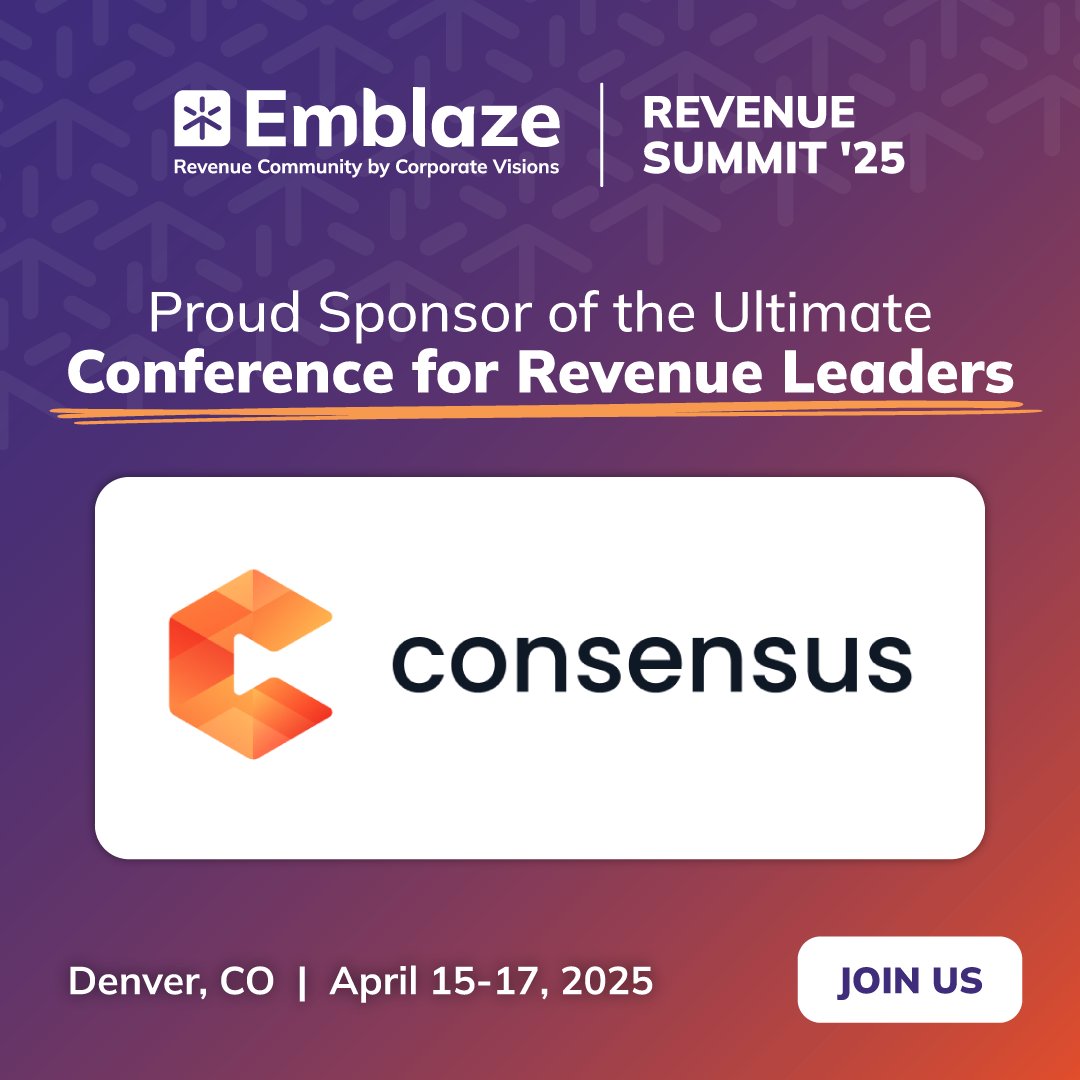 Consensus (@goconsensus) on Twitter photo At <a href="/emblazegrowth/">Emblaze | Revenue Community by Corporate Visions</a> Revenue Summit, we’re rewriting the rules.
Stop by Booth 213 to see how personalized product experiences help close more deals—faster.
💡 Bonus: Use promo code ConsensusSummit2025 for discounted registration!
Register Now: hubs.ly/Q03dWw4K0 At <a href="/emblazegrowth/">Emblaze | Revenue Community by Corporate Visions</a> Revenue Summit, we’re rewriting the rules.
Stop by Booth 213 to see how personalized product experiences help close more deals—faster.
💡 Bonus: Use promo code ConsensusSummit2025 for discounted registration!
Register Now: hubs.ly/Q03dWw4K0
