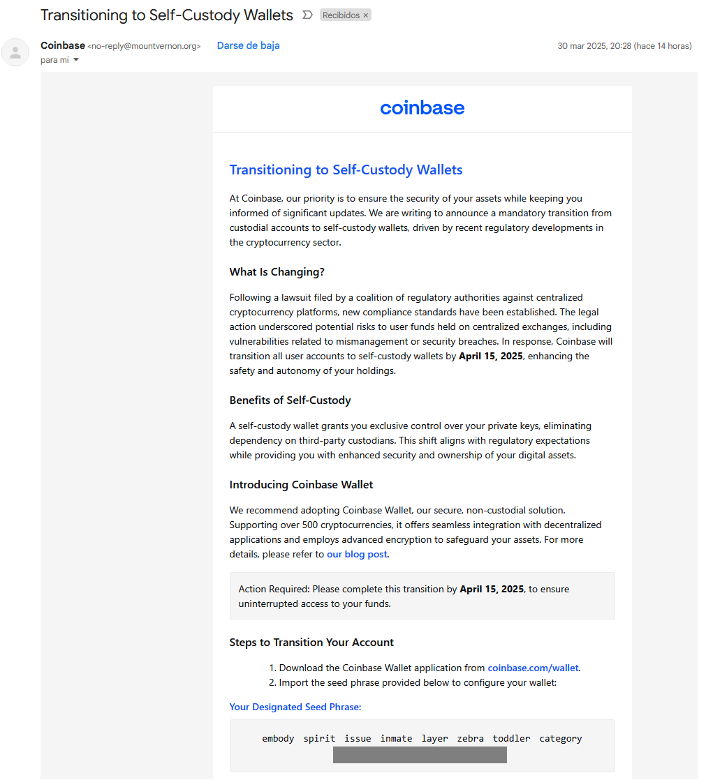 jsantamaria1983's tweet photo. 🛎️ ALERTA SCAM ESTAFA 🛎️

Mucho ojo con esta modalidad de estafa donde te envían un email de parte de tu exchange CEX, donde te dicen que debes migrar tus fondos del CEX a tu wallet y los muy gentiles hasta te brindan las semillas de tu nueva wallet, ojo no seas ingenuo que solo perderás tus criptomonedas si haces el envió a la wallet bajo control de los estafadores, desconfía siempre y pregunta o investiga antes de tomar cualquier acción.

Están desesperados por hacer dinero los malnacidos estos, hasta ellos están sintiendo el mercado bajista de altcoins 🤣🤣🤣.

#StaySafe #Safu