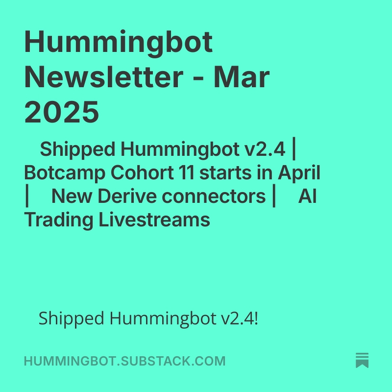 hummingbot_AI's tweet photo. 🚀 Hummingbot v2.4 is here with new
@solana
DEX support for
@RaydiumProtocol
+
@MeteoraAG
📷 + new connector to
@derivexyz
+ many bug 📷 https://t.co/ivubHXjgFM