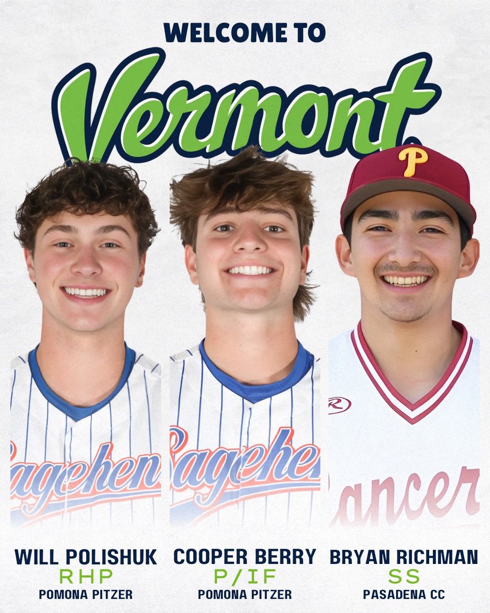 Golden State ➡️ Green Mountains.

We’re adding some California talent to our 2025 roster! Welcome <a href="/PolishukWill/">Will Polishuk</a>, <a href="/Cooperberry34/">Cooper Berry</a>, and Bryan Richman!