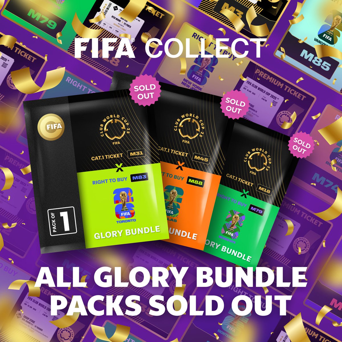 FIFACollect's tweet image. The Surprise Premium Headers and the Glory Bundle – which, for the first time, included both FIFA World Cup 26™ Right to Buy and tickets for the upcoming FIFA Club World Cup™ – sold out in just one weekend!