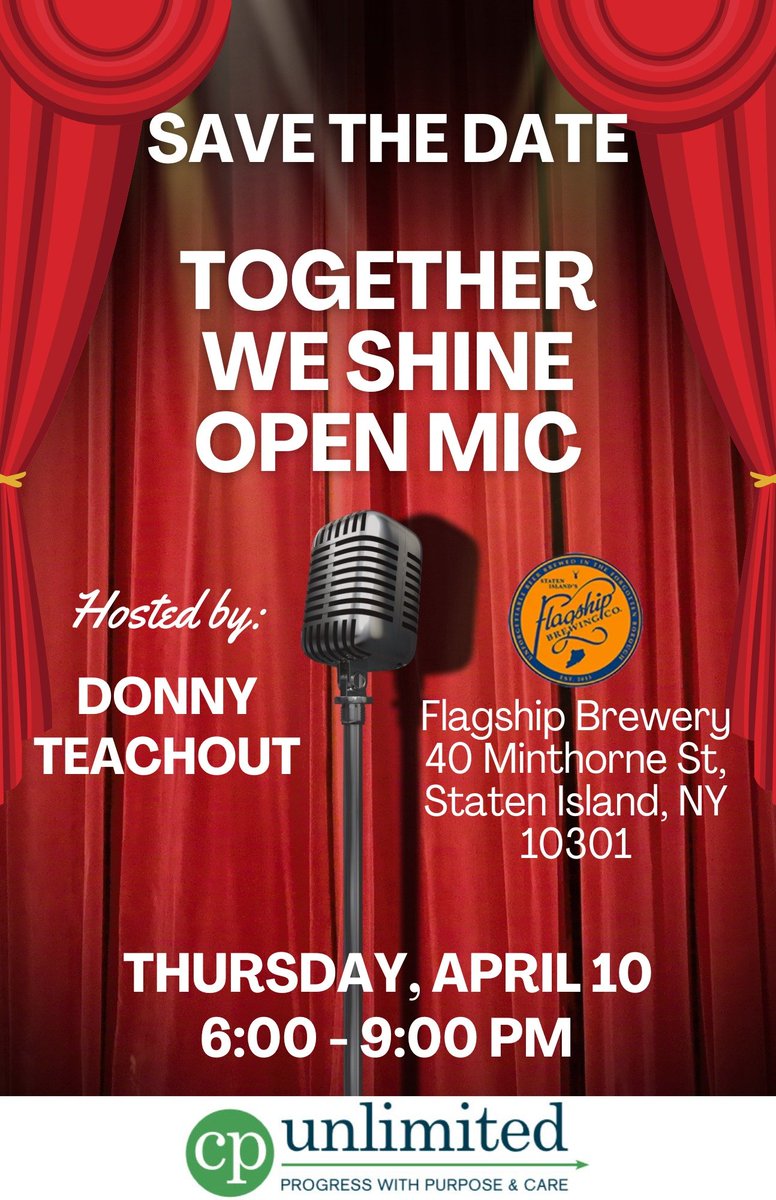 🎤✨ Open Mic Night at <a href="/FLAGSHIPBREWERY/">FLAGSHIP BREWERY</a>! April 10—don’t miss performances from #constructivepartnerships, #averyspecialplace, &amp; more. 🍻

Support inclusion, community, &amp; the arts. 🧡 Tickets in @constructivepartnerships’ bio!

#TogetherWeShine #downtownSInyc #InclusiveArts