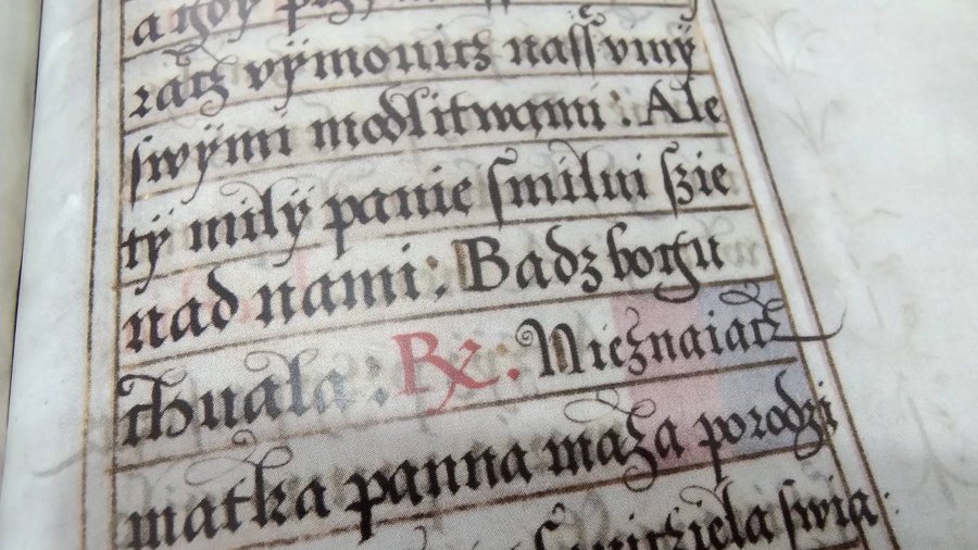  "Ale ty mily panie ſmilui ſzie nad nami; Badz bogu chvala"

Modlitewnik Olbrachta Gasztołda, faksymile Wydawnictwa Naukowego im. Adama Mickiewicza w Poznaniu.