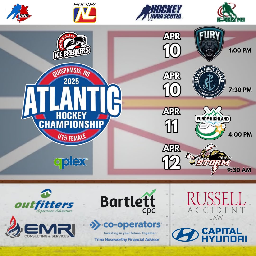 The teams are set for the U15 Female Atlantic Championship being held next weekend in Quispamsis, NB #LetsGoGirls