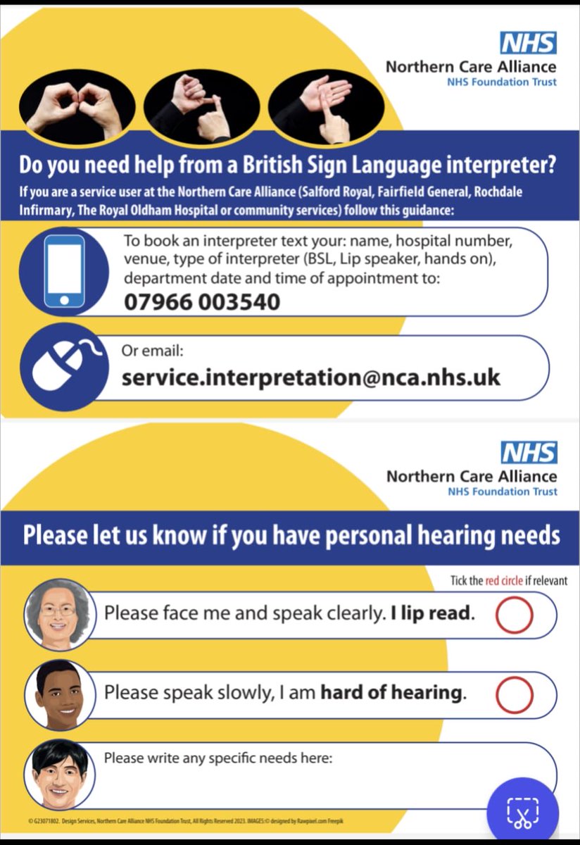Hello My Name Is Di (@helloiamdi) on Twitter photo If you have an appointment at Northern care alliance NCA. You can book your BSL interpreter using the number on this card. <a href="/NHS_GM/">NHS Greater Manchester</a> <a href="/MCRDeafCentre/">ManchesterDeafCentre</a> <a href="/SalfordDeaf/">Salford Deaf</a> @BoltonDeaf If you have an appointment at Northern care alliance NCA. You can book your BSL interpreter using the number on this card. <a href="/NHS_GM/">NHS Greater Manchester</a> <a href="/MCRDeafCentre/">ManchesterDeafCentre</a> <a href="/SalfordDeaf/">Salford Deaf</a> @BoltonDeaf