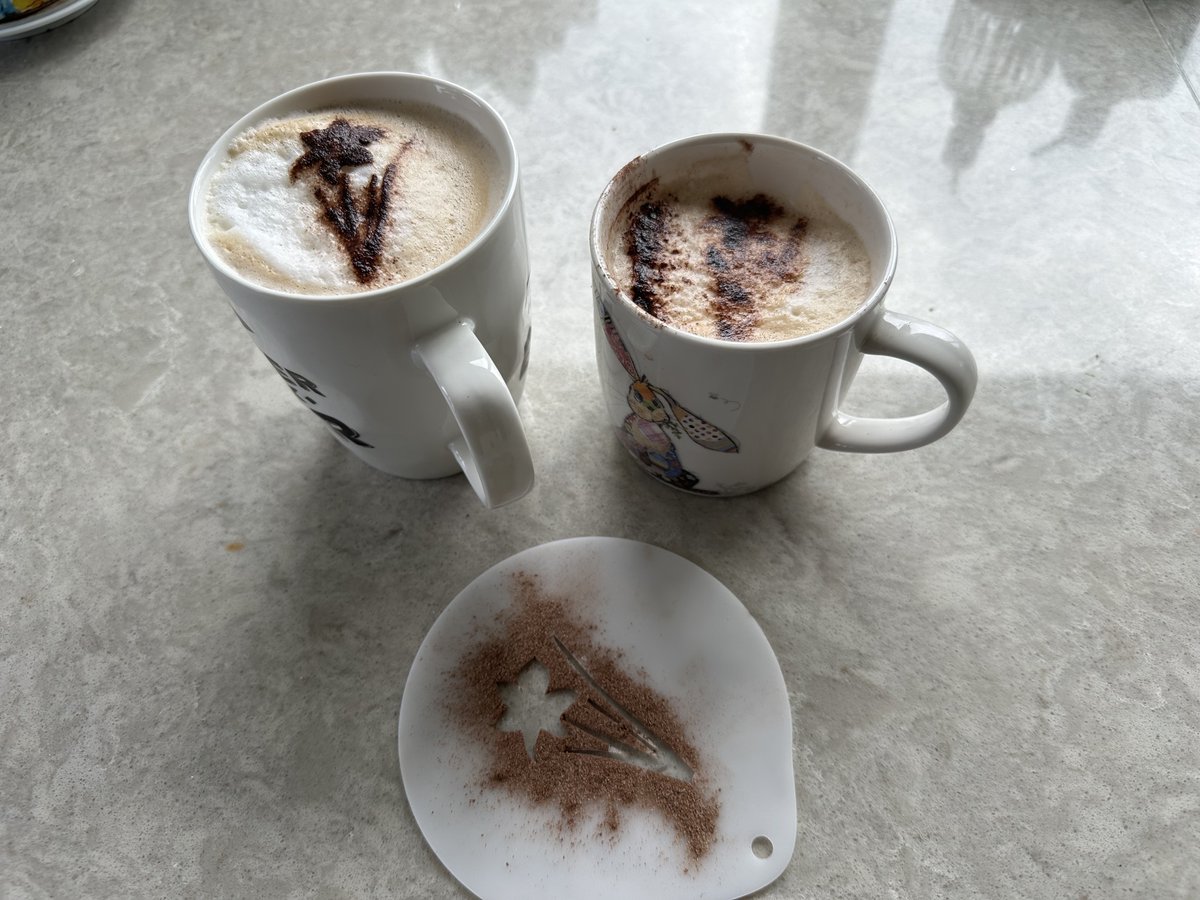 My wife failed at making a nice easter flower on her coffee while I didn’t, question is what was the most likely reason?
1. She wasn’t looking so the particles got lazy and behaved like a wave function.
2. The cup wasn’t full enough so the distance allowed chaos theory to prevail