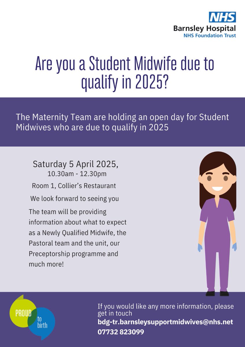 We are hosting an open day this Saturday for those midwives qualifying this year. This is an opportunity to see what we have available here at Barnsley Hospital😊